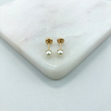 18K Gold Layered Oro Laminado Pearl Stud Plugs Kids Earrings Wholesale 21.0907/92